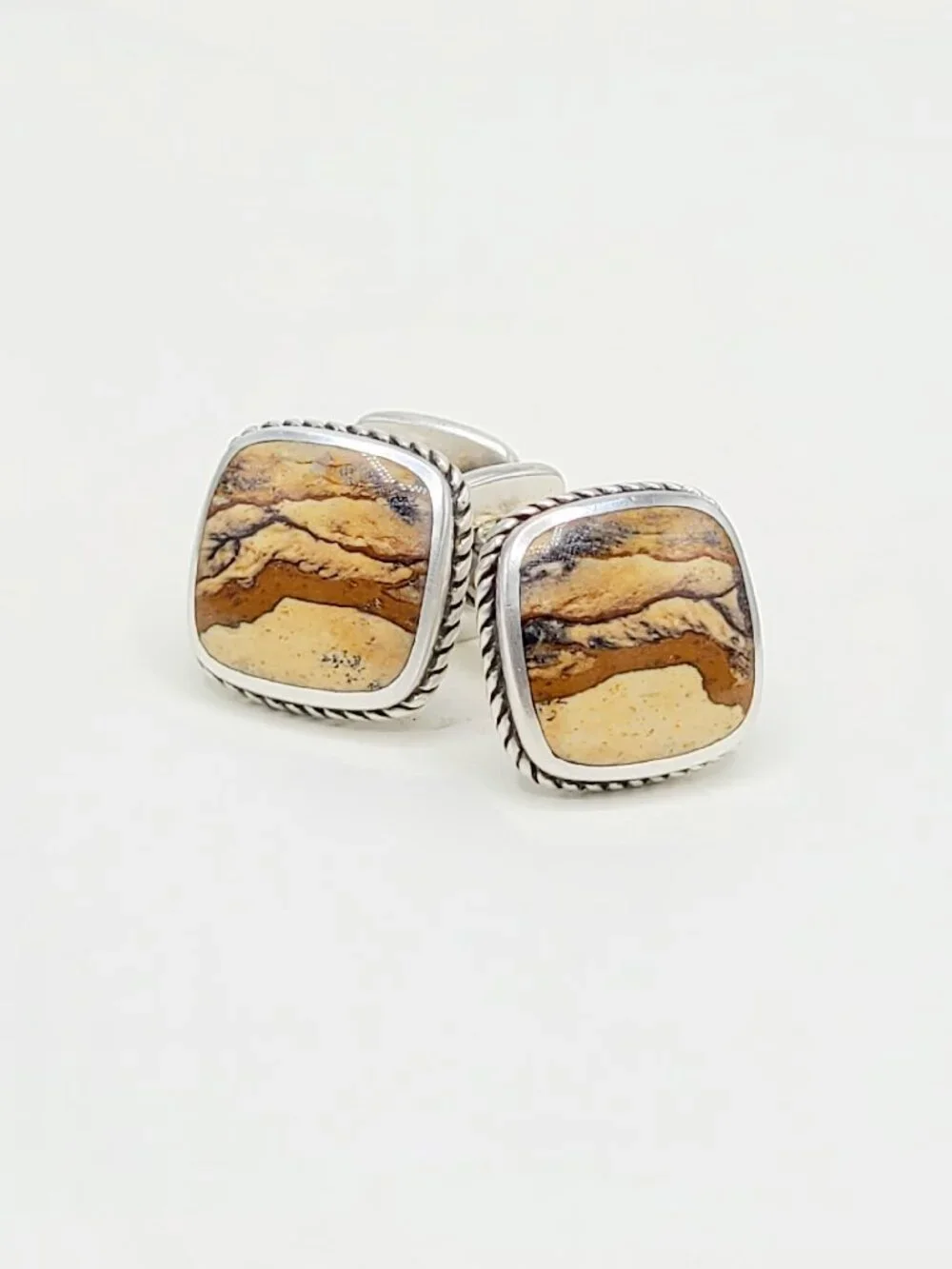 David Yurman Exotic Stone Cufflinks in Sterling Silver with Jasper - RARE